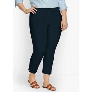 Talbots Chatham Crop Pants Womens 16W Navy Blue Elastic Sides Slim Leg NEW
